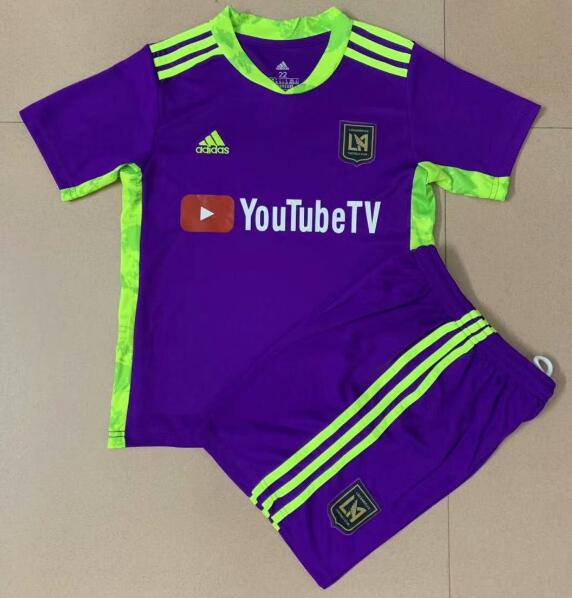 Kids Los Angeles FC 2021/22 Purple Goalkeeper Soccer Kits Shirt With Shorts